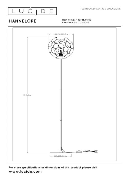 Lucide HANNELORE - Vloerlamp - Ø 30 cm - 1xE27 - Zwart - technisch